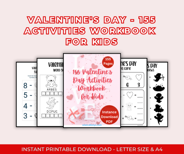 155-Page Valentine’s Day Activity Workbook for Kids – Fun & Learning
