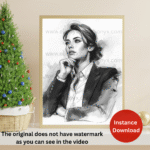 Confident Woman Sketch Empowered Female Portrait Art Modern Black & White Wall Decor for Office & Home