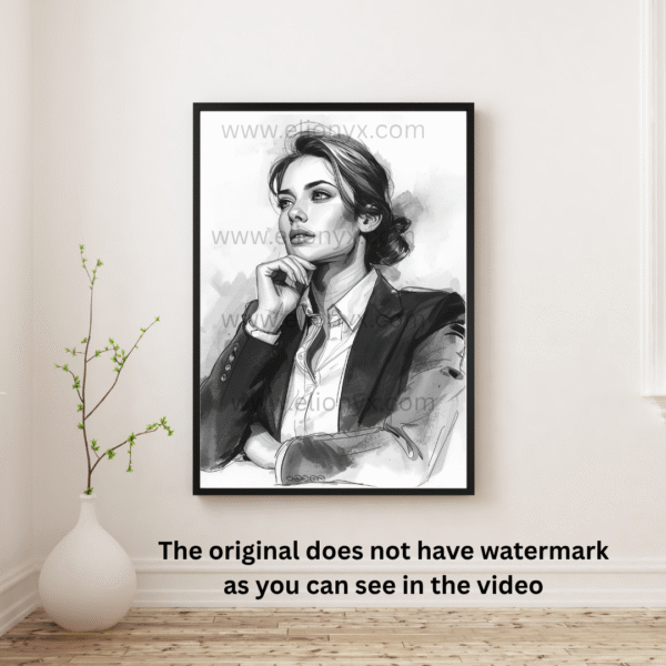 Confident Woman Sketch Empowered Female Portrait Art Modern Black & White Wall Decor for Office & Home