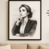 Confident Woman Sketch Empowered Female Portrait Art Modern Black & White Wall Decor for Office & Home
