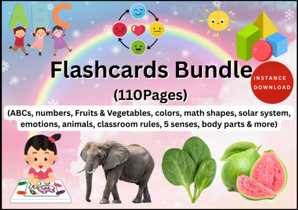 Ultimate Preschool Flashcards Bundle – Sets of Printable Learning Cards (Alphabet, Numbers, Colors, Shapes, Animals, Solar System & More)