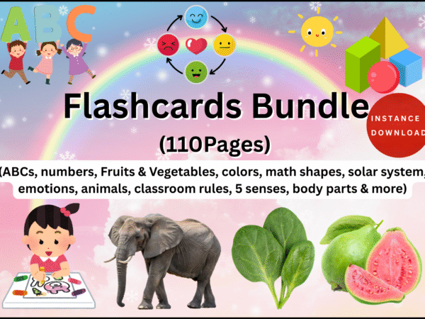Ultimate Preschool Flashcards Bundle – Sets of Printable Learning Cards (Alphabet, Numbers, Colors, Shapes, Animals, Solar System & More)